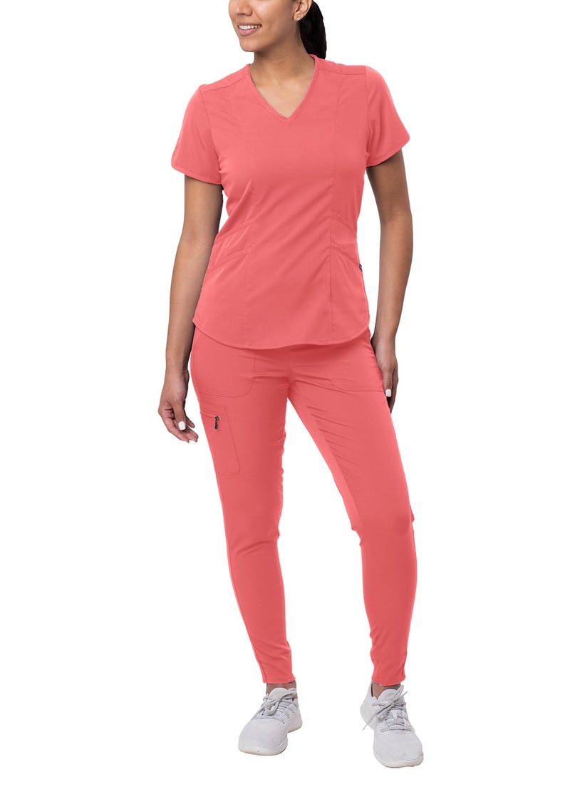 Adar Uniforms Adar Pro Athletic Scrubs Set For Women - Stretch V-Neck Scrub Top & Yoga Jogger Cargo Scrub Pants, 10 Pockets - P9500 - Rapture Rose - M - Image 1
